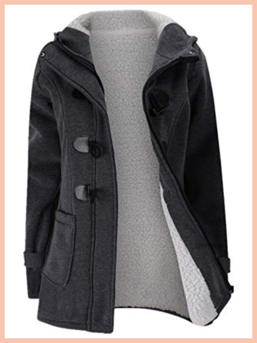 Women's Hooded Fleece Thicken Winter Coat Horn Button Warm Jacket